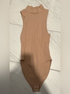 Ribbed One-Piece Bodysuit in Tan